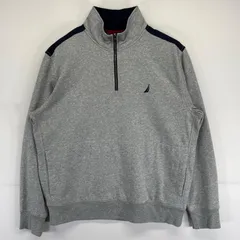 古着 ノーティカ NAUTICA スウェット 大きいサイズ トレーナー ハーフジップ ワンポイントロゴ ナイロン切り替え XL  グレー系 メンズ
