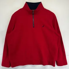 古着 ノーティカ NAUTICA スウェット 大きいサイズ トレーナー ハーフジップ ワンポイントロゴ刺繍デザイン XL  レッド メンズ