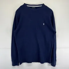 古着 ポロ・ラルフローレン POLO RALPH LAUREN 長袖Tシャツ 大きいサイズ サーマル ワッフル生地 ワンポイントロゴ刺繍 クルーネック XL  ネイビー メンズ