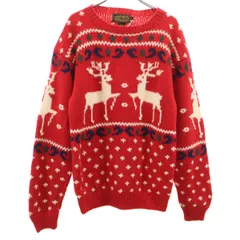 Eddie Bauer エディバウアー 80s ウール 黒タグ ヴィンテージ ノルディック柄 長袖 セーター M レッド トナカイ ニット メンズ 古着