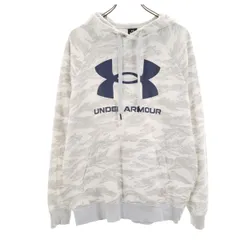 UNDER ARMOUR アンダーアーマー カモフラ ロゴプリント 長袖 スウェットパーカー L ホワイト系 裏起毛 メンズ 古着