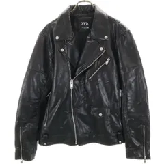 ZARA ザラ フェイクレザー ダブルライダースジャケット XL ブラック メンズ 古着