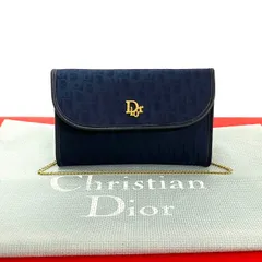 極 美品 Christian Dior ディオール ロゴ 金具 トロッター 柄 レザー 本革 キャンバス チェーン ミニ ショルダーバッグ ネイビー 54114