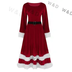  【送料無料】クリスマス ロングドレス ベルベット レース ?接 七分袖 丸首 Aライン 大人 女性 エレガント パーティー 冬 ギフト
聖なる夜に輝く、しなやかなシルエットのエレガントドレス