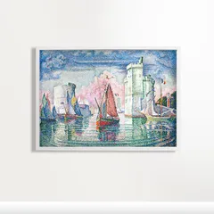 【額装/ガラス入】桐生照子『白い帆船』マリーナ風景 絵画（技法不詳）ヨット 額装/ガラス入】桐生照子『白い帆船』マリーナ風景 絵画（技法不詳）ヨット