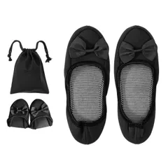 折りたたみ 携帯スリッパ 幼稚園 学校 旅行 ポーチ付き レディース リボン付き ブラック
