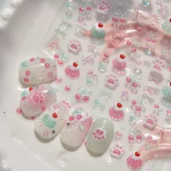 匿名配送　ネイルシール　3D 立体　ゼリー　ネコ　犬　肉球　チェリー　リボン　星　5082