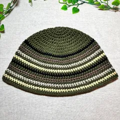 SS-31 春夏用 クラッシャーハット コットン ビーニー バケットハット  ビーニー 男女兼用  ハンドメイド 手編み  クロシェハット カーキX黒X茶XベージュXマスタード