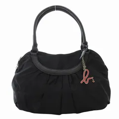 アニエスベー ボヤージュ Agnes b. VOYAGE トートバッグ 手提げ ギャザー ナイロン レザー ロゴ キーホルダー付き 黒 ブラック /FF ■GY18