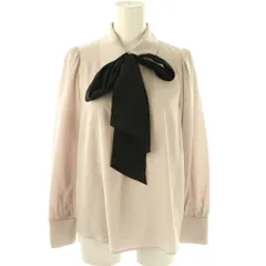 ナチュラルビューティーベーシック NATURAL BEAUTY BASIC シャツ ブラウス プルオーバー 長袖 リボン S グレージュ 黒 /CX ■OS