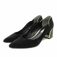 ダイアナ DIANA パンプス ポインテッドトゥ チャンキーヒール スエード グリッター ラメ 24.5 黒 ブラック 15214 /YT