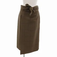 ボールジー BALLSEY トゥモローランド 美品 ベルテッドチェックスカート ロング丈 タック ウール混 34 XS 茶 ブラウン 11-05-74-05702 /FT ■MA