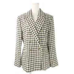 ザラ ZARA テーラードジャケット ダブル ツイード 総裏地 センターベント チェック L 白 ホワイト 黒 ブラック /MN12