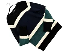 nano universe ナノユニバース ボーダー ニット セーター 紺ｘ白ｘ緑 ◇■ メンズ