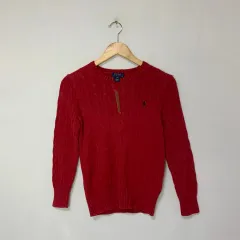 ポロラルフローレン レッド ケーブルニット キッズ M レディース S ヴィンテージ セーター
