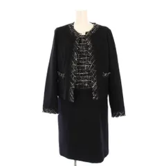 アナイ ANAYI セットアップ ノーカラージャケット アウター ショート丈 タイトワンピース ひざ丈 ツイード 切替 ウール シルク混 38 黒 ブラック /BB