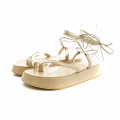 ジェーンスミス JANESMITH フラットレースアップサンダル 厚底 編み上げ リボン レザー 箱付き 38 24.5cm ベージュ ■PN /MW ■GY03