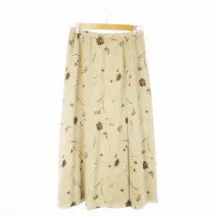 レリアン Leilian スカート フレア ロング シャリ感 薄手 花柄 大きいサイズ 13 ベージュ /CK30
