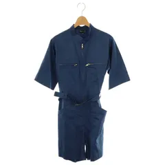 アニエスベー agnes b. ジップアップ 半袖 ショート オールインワン バンドカラー 36 青 ブルー /AT ■OS