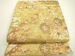 平和屋着物▼六通柄袋帯　唐織　楽器花文　金糸　やまと誂製　正絹　逸品　DAAX9639fe