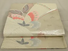 平和屋着物◎六通柄袋帯　舞蝶文　銀糸　正絹　逸品　AABD3742ou