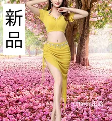 ★新品★ベリーダンスラメ入り衣装　レッスン着ウェア練習着セットアップ　パールトップス　スカート