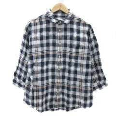 アーバンリサーチ ドアーズ URBAN RESEARCH DOORS カジュアルシャツ 七分袖 チェック柄 麻 リネン 40 L マルチカラー 青 ブルー /YS38