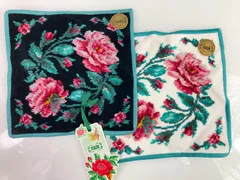 未使用　フェイラー　FEILER　フラワー/花　タオルハンカチ　ハンドタオル　2点セット　綿100％　ブラック系　ホワイト系　送料無料