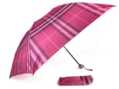 美品　バーバリー　Burberrys　折り畳み傘　雨傘　ノバチェック　親骨の長さ：55cm　ピンク系　240ｇ　送料無料