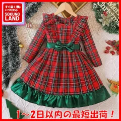 【即納】クリスマス女の子ドレスF　ワンピース 110 120 130 北欧キッズ赤チェック柄かわいい子供リボン　ST01