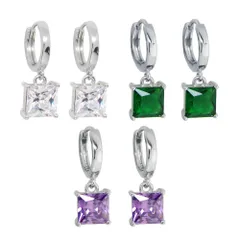 大粒スクエア型ピアス レディース シルバー925 CZダイヤモンド アクセサリー キュービックジルコニア ジュエリー プレゼント エメラルド アメジスト