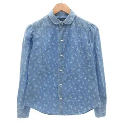 ラルフローレン RALPH LAUREN ブラウス シャツ 長袖 11 青 ブルー 小花柄 丸襟 パフスリーブ /FF