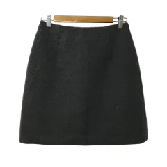 ナチュラルビューティーベーシック NATURAL BEAUTY BASIC スカート 台形 ミニ ウール モヘヤ混 シャギー 無地 M 緑 グレー グリーン