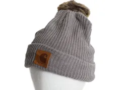 【お得なクーポン配布中!】 US企画 カーハート ポンポン ファー付き ニット キャップ レディース ビーニー アクリル フリース ライナー付き ワンポイント 灰 防寒 帽子