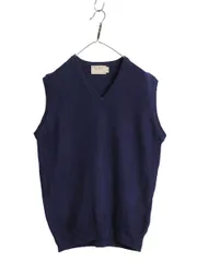 【お得なクーポン配布中!】 80s USA製 エルエルビーン ラム ウール ニット ベストメンズ L レディース XL ヴィンテージ Vネック プルオーバー セーター 無地 重ね着 紺