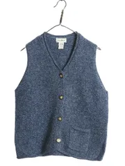 【お得なクーポン配布中!】 90s エルエルビーン ニット ベスト レディース M オールド アウトドア ウール 前開き 重ね着 セーター 無地 ポケット付き トップス ブルー