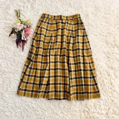『Honeys』ハニーズ　チェック柄ロングスカート　Aライン　フレア　裏地付き　ベルトループ　ポケット　ウエスト後ろゴム　黄色(L)