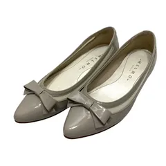 【美品】メルモ (22.5) パンプス フラットシューズ ポインテッドトゥ エナメル メッシュ リボン 希少デザイン