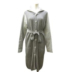 マックスマーラ MAX MARA 白タグ ウールカシミヤ ニットコート ジャケット ロング フード ナイロン切替 ベルト付き グレー Lサイズ 1228