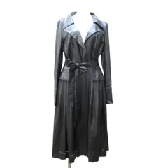 フォクシーニューヨーク FOXEY NEW YORK エコレザー ベルテッド コート ジャケット プリーツ パッチワーク スナップボタン 黒 ブラック 40 約Ｍのサムネイル