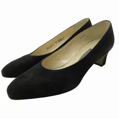 バリー BALLY パンプス チャンキーヒール スクエアトゥ スエード 7 黒 ブラック /OU IBO73