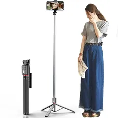【在庫処分】スマホ等対応 Android 旅行 映画放送 撮影 【日本語取扱説明書付き】 Web会議 持ち運び便利 360°回転 360°回転 卓上 軽量 セルカ棒 150cm以上 (ブラック) スマホスタンド【設計強化170cm撮影】 卓上三脚・ミニ三脚 i
