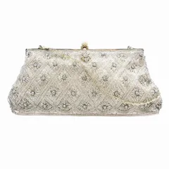 クミキョク 組曲 KUMIKYOKU ビーズ 刺繍 ストーン クラッチ パーティー バッグ カバン シャンパンゴールド レディース ur335 【中古】