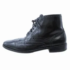COLE HAAN コールハーン レザー ショート ブーツ ウィングチップ レースアップ 革靴 サイズ8.5 26cm ブラック 黒 メンズ 【中古】
