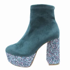 ESPERANZA エスペランサ グリッター ヒール ショートブーツ ブーティ プラットフォーム 厚底 サイズS 22cm 緑 レディース 【中古】