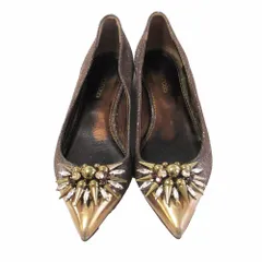 Sergio Rossi セルジオ ロッシビジュー装飾 フラットシューズ ポインテッドトゥ ラメ入り ゴールド サイズ22cm レディース 【中古】