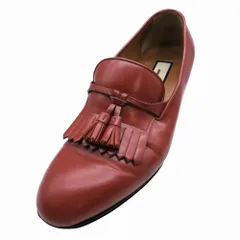 GUCCI グッチ レザー タッセルローファー バックロゴヒール ブラウン 714681 サイズ26cm メンズ 【中古】