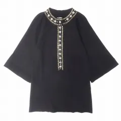 Tracy Reese トレイシーリース ビジュー装飾 ニット ワンピース ひざ丈 長袖 フレアスリーブ M ブラック 黒 レディース 【中古】