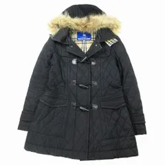 バーバリー BURBERRY BLUE LABEL キルティング ダッフル コート ファー ジャケット ブルゾン 38 M ブラック レディース ur40 【中古】