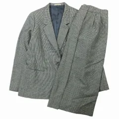 vintage アクアスキュータム Aquascutum 千鳥格子柄 スカート スーツ セットアップ ミモレ丈 9 M グレー レディース ur39 【中古】